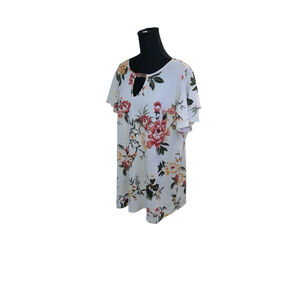 CAREN SPORT White Floral Blouse with Front Keyhole Detailing